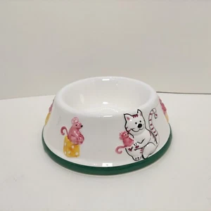 Embossed Ceramic Cat Food Bowl with design Cat & Mouse - Picture 1 of 17