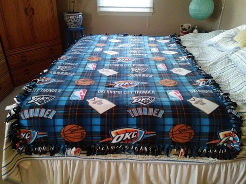 Oklahoma City Thunder"HANDMADE" XLARGE Double Fleece Anti-Pill no-sew Blanket Cover