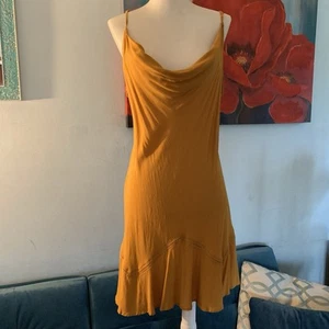 Free People Forever Fields Mini Dress Gold Mustard Slip Revolve L NWOT $68 - Picture 1 of 9