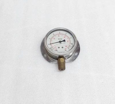KI.1.6 PRESSURE GAUGE GRAINGER -30-100 PSI -46-7 BAR USED KI 1 6 - Image 1 of 3
