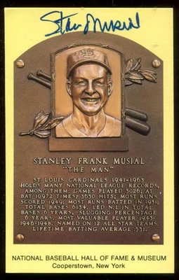 Stan Musial Signed Hall Of Fame Plaque Postcard James Spence Jr COA Cardinals - Image 1 of 4