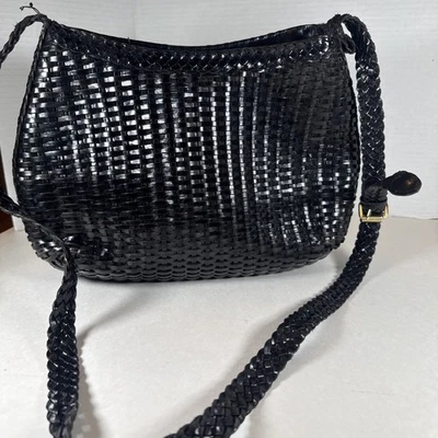 Bolso de montar vintage CEM de los años 80 de cuero negro tejido con cesta correa ajustable usado en excelente estado Foto 1 de 4