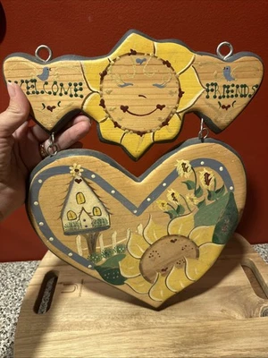 Vintage  Sunflower Heart Shape Hand Painted Plaque SH4 - Image 1 of 4