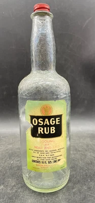 Botella de peluquero publicitaria vintage Osage Hair Rub Utica NY en relieve Foto 1 de 4