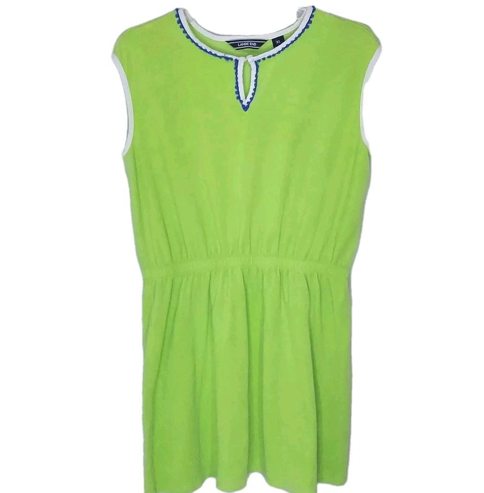 Vestido tipo jersey Lands End para niñas XL 16 verde neón azul tela de rizo cubierta para nadar Foto 1 de 4