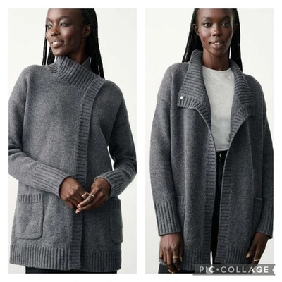 $322 Blanco + Gris Warren Acogedor Mezcla de Lana Parche Bolsillo Cárdigan Suéter Mediano Foto 1 de 4