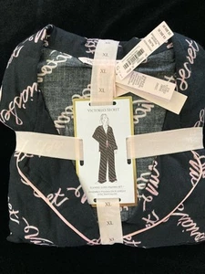 NWT Victoria's Secret Flannel 2pc Long Pajama Set Black Ribbon Script XL/Regular - Picture 1 of 6
