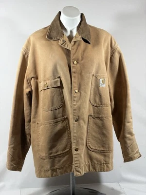 Carhartt C001 BRN Lined Chore Coat Mens 4XL Brown Cotton Canvas Wool Lined - Image 1 of 4