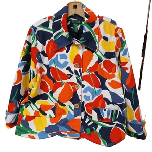Lauren Ralph Lauren Bold Colors Floral Jacket-Size XL-Lined-Gold Buttons-Nice! - Picture 1 of 16