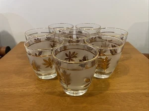 8 Vintage Libbey frosted gold foil leaf juice cocktail drinking glasses 3 1/2” - Picture 1 of 4