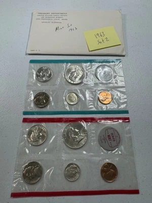 (1) 1963  US MINT SILVER P & D Set,  in all OGP,   w/ 90%  SILVER COINS,   SET 2 - Image 1 of 4