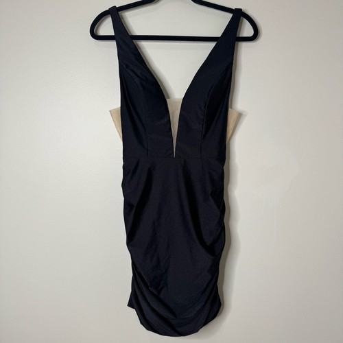 VALENTINO Abito Sherri Hill Y2K nero increspato illusione senza maniche bodycon mini ballo festa