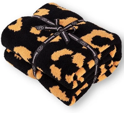 Manta tejida con estampado de leopardo de microfibra, manta súper suave acogedora mullida linda  Foto 1 de 4