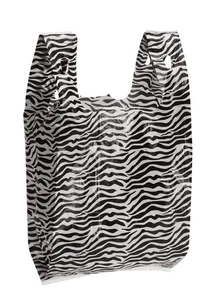 SSWBasics Small Zebra Print Plastic T-Shirt Bags - Disposable Shopping Bags - Picture 1 of 2