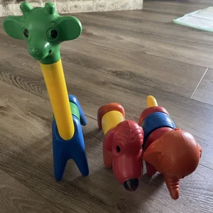 3 Vintage Tupperware Tuppertoy Zoo It Yourself Tier Spielzeug Set Hund Giraffe Elefant - Bild 1 von 2