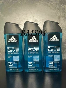 3 x 250ml Adidas Ice Dive Shower Gel For Men's 3 In 1 Body Hair & Face - Picture 1 of 3
