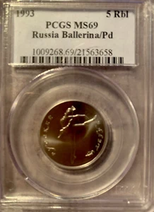 1993 USSR, Russia 5 Rubles, Palladium Ballerina, PCGS MS-69 Finest Grade - Picture 1 of 2