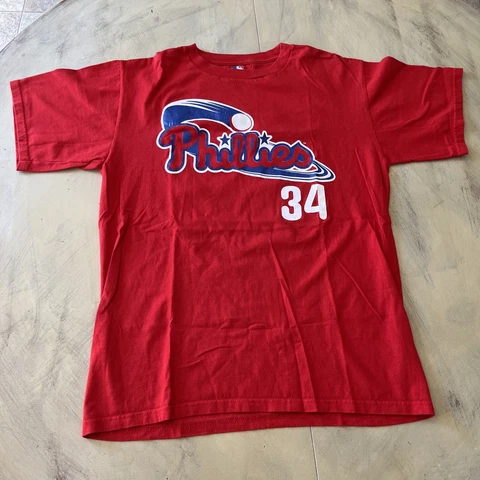 Vintage Philadelphia Phillies Roy Halladay Jersey  #34 Red Cotton T-Shirt Size M Cover