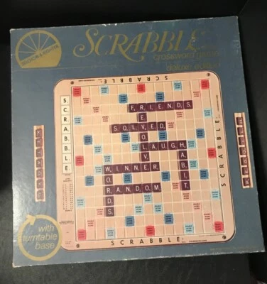 Scrabble Crossword Game Deluxe Edition 1977 turntable base wood tiles & rack USA - Image 1 of 4