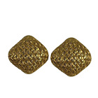 Vintage 80s 90s Earrings Clip Gold Basket Weave 3/4 In