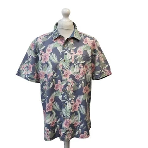 Easy Blue & Pink Floral Print Short Sleeve Hawaiian Shirt Men's Size XL - Picture 1 of 4