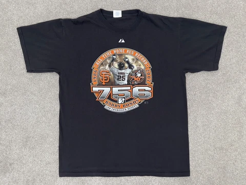 San Francisco Giants Barry Bonds Home Run Record 756 T-Shirt Size XL Majestic Cover