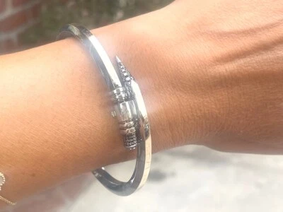 18K White Gold Medium Gauge Signature Pencil Bracelet W/ Black Diamonds 0.89CTW - Image 1 of 4