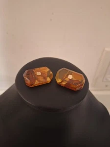 VINTAGE STERLING SILVER CUFFLINK MADE FROM AMBER SINGED - Picture 1 of 8