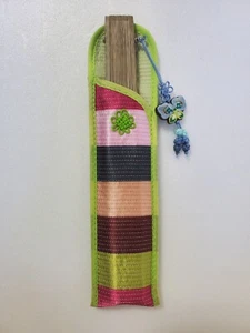 Korean Traditional Bamboo Print Hand Fan w/ Case & Tassel GREEN/TECH - US Seller - Picture 1 of 4
