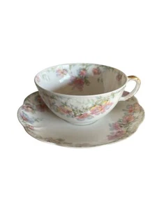 Antike Haviland & Co. Limoges France Teetasse & Untertasse rosa & blaue Azalee sehr guter Zustand - Bild 1 von 17