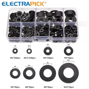 500 Stück Schwarz Nylon Flachring Kunststoff Unterlegscheibe Dichtungen M2 M2,5 M3 M4 M5 M6 M8 Kit - Bild 1 von 8
