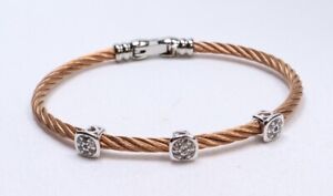 Charriol Rose Gold Cable & Stainless Steel White Topaz Bracelet $280 NWOT