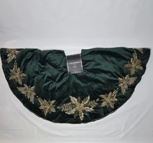Tahari Green & Gold Beaded Velvet 52” Tree Skirt Christmas Holiday Poinsettia  - Picture 1 of 6