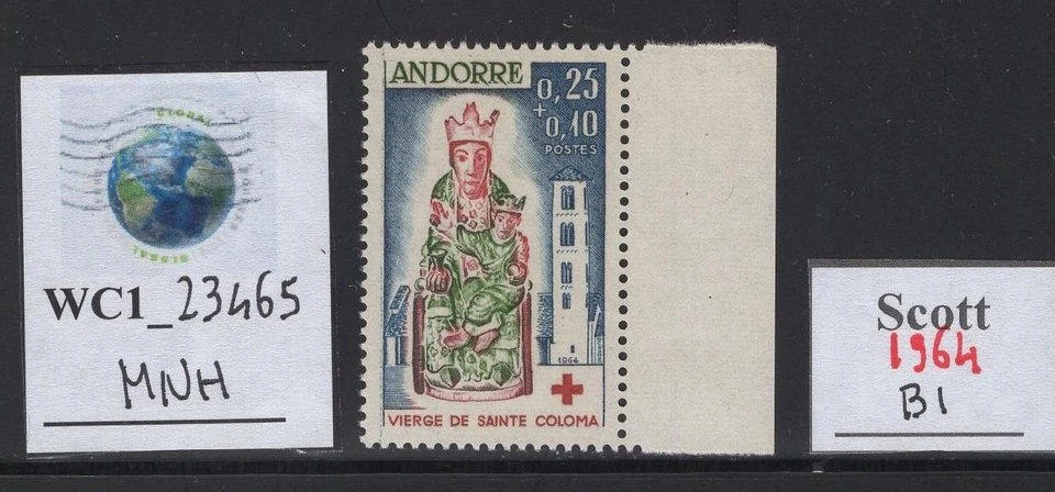 WC1_23465.FRENCH ANDORRA. 1964 RED CROSS semi postal stamp. Sc. B1. MNH - Image 1 of 1