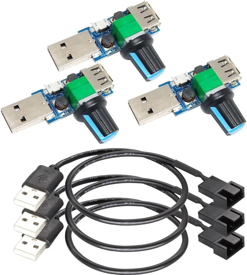 3pcs USB to 3pin/4pin PWM 5V Sleeve Fan Power Adapter Cable with Fan... - Image 1 of 4