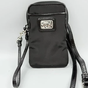 Brighton Black Nylon Crossbody Phone Organizer Bag Adjust Strap Silver Hardware - Picture 1 of 10