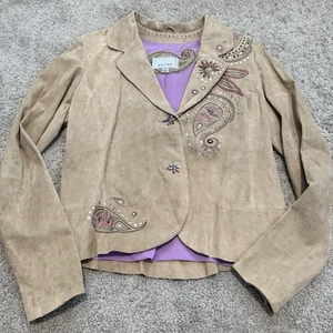 Chaqueta De Colección Y2K Wilsons Cuero Máxima Beige Gamuza Paisley Bordada - Talla Grande - Imagen 1 de 7