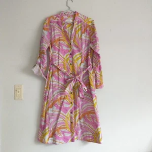 Vera For Anthropologie Confetti Midi Shirt Dress XS Pink Yellow Cotton Belted - Picture 1 of 9
