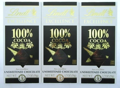 Lindt 100% cacao chocolate sin azúcar 1,7 onzas ~ Lote de 3 Foto 1 de 4