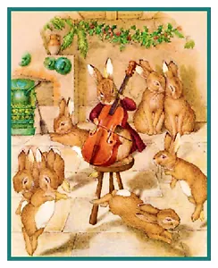 Bunnies Make Music Christmas Party Beatrix Potter Counted Cross Stitch Pattern - Picture 1 of 5