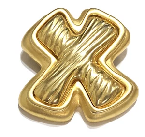 Vtg Brushed & Polished Gold Tone Ribbed X Letter Kisses Brooch Pin High End - Picture 1 of 9