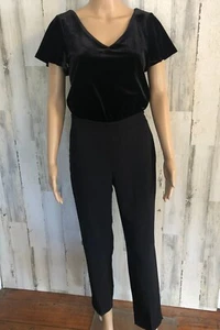 WHBM Velvet Tapered Jumpsuit Holiday Cocktail Party Short Sleeve V-Neck Sz 2 NWT - Picture 1 of 16