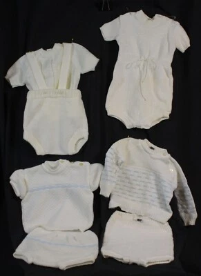 7pc Vtg Infant Baby Outfits Lot Knit Crochet White Ivory Newborn Unisex Pristine - Image 1 of 4