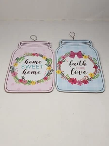 Home Sweet Home Love Mason Jar Sign Wall Decor Country Cabin 8” Tall 2 Pcs Set - Picture 1 of 1