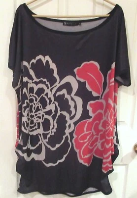 Womens ALLEGRA K~Red Black BLOUSE~sz XL~NEW~Floral~Boat neck~Stretch - Image 1 of 4