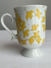 Pedestal Coffee Mug with Yellow Birds Tall Tea Cup Vintage Japan 1960s Retro