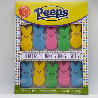 NEW! Peeps Bunny LED Easter String Lights Decor Bunnies -10 Ct, Battery - Image 1 of 3