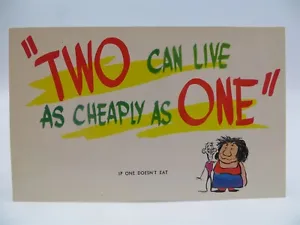 Vintage Postcard - Cartoon Humor - Two Can Live As Cheaply As One - Unused - Picture 1 of 2