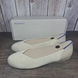Rothy's Round Toe Light Gold Platinum Metallic Ballet Flats Women's Sz 9.5 (NIB) - Picture 1 of 11