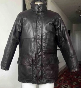 EDDIE BAUER BLACK LEATHER GOOSE DOWN COAT / JACKET MEN SZ MED - Picture 1 of 6